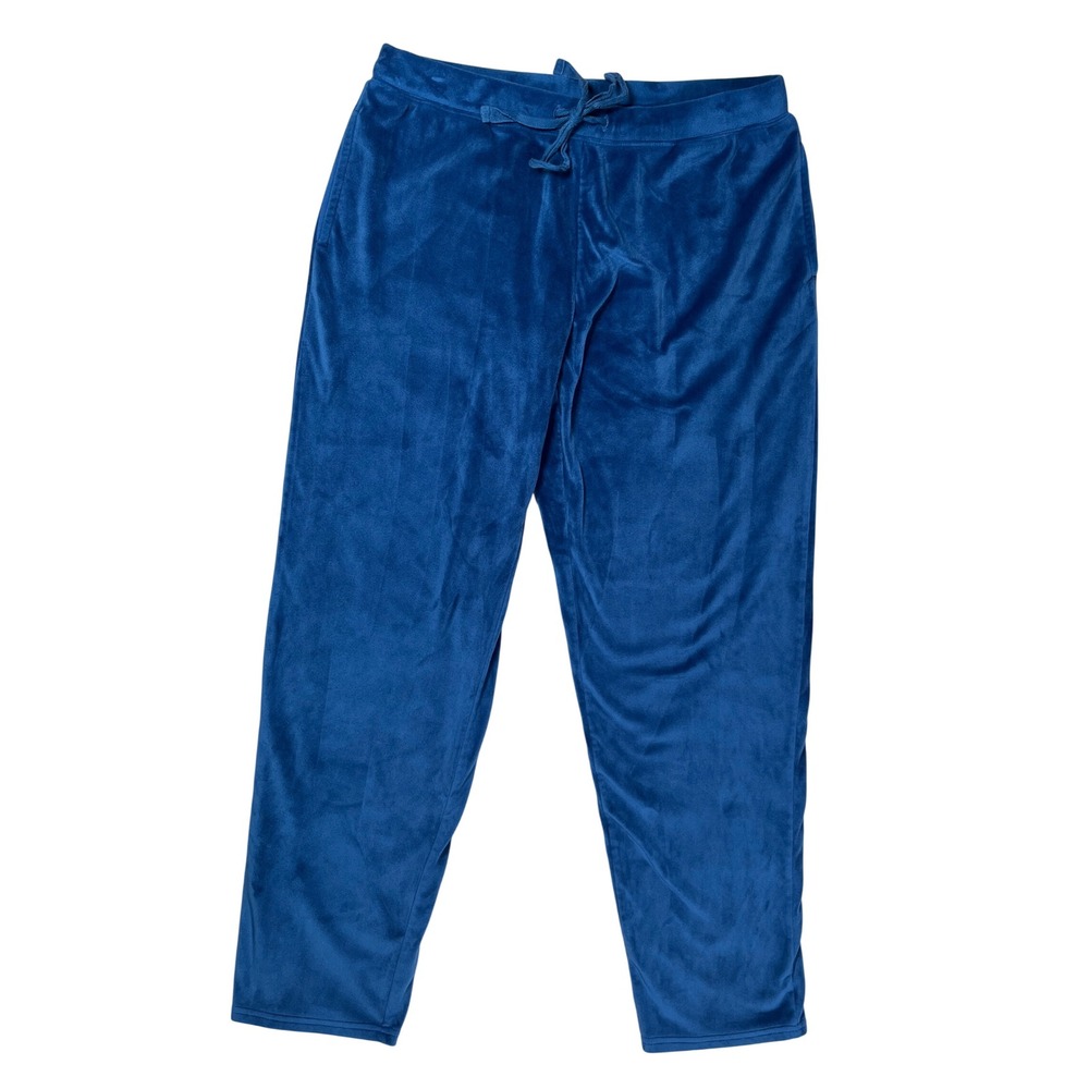 Natori Velour Lounge Pants Women Medium Blue Drawstring Stretch Comfy Sleepwear